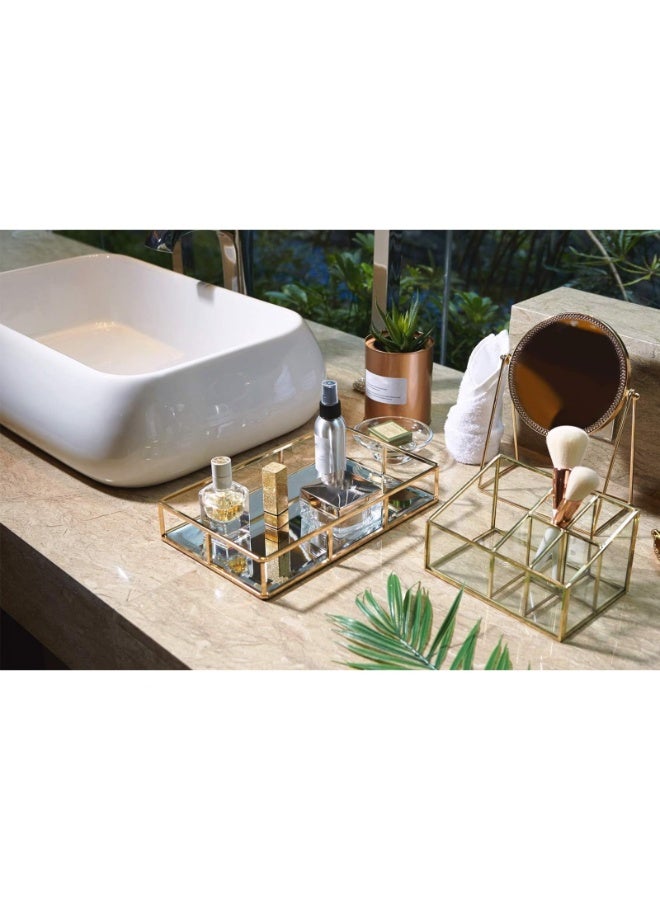 بواو مرآة صينية BOAO - صينية زخرفية أنيقة باللون الذهبي، منظم متعدد الاستخدامات للمجوهرات والعطور للمنزل والحمام وخزانة الملابس؛ مثالية للهدايا والتخزين الأنيق (ذهبي) - Image 3