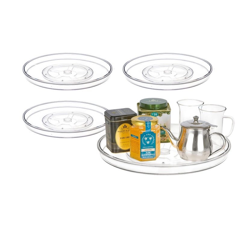 primebox 13.25" Lazy Susan Organizer. 360 Degree Rotating Turntable for Cabinets, Fridge, Pantry, Bathroom, Under Sink Organizing, Countertops, Vanity, Organizer for Spices Clear 4 Pack - Image 1