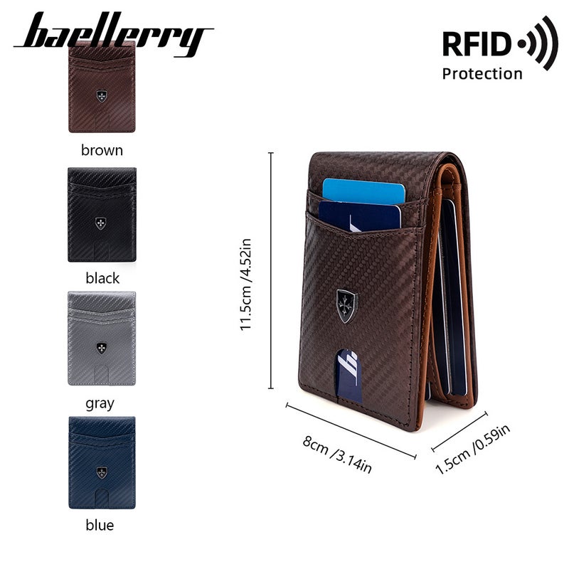 محفظة الرجال قصيرة baellerry و RFID ألياف الكربون الذهب كليب رقيقة متعددة البطاقة حقيبة البطاقة المغناطيسية - Image 5
