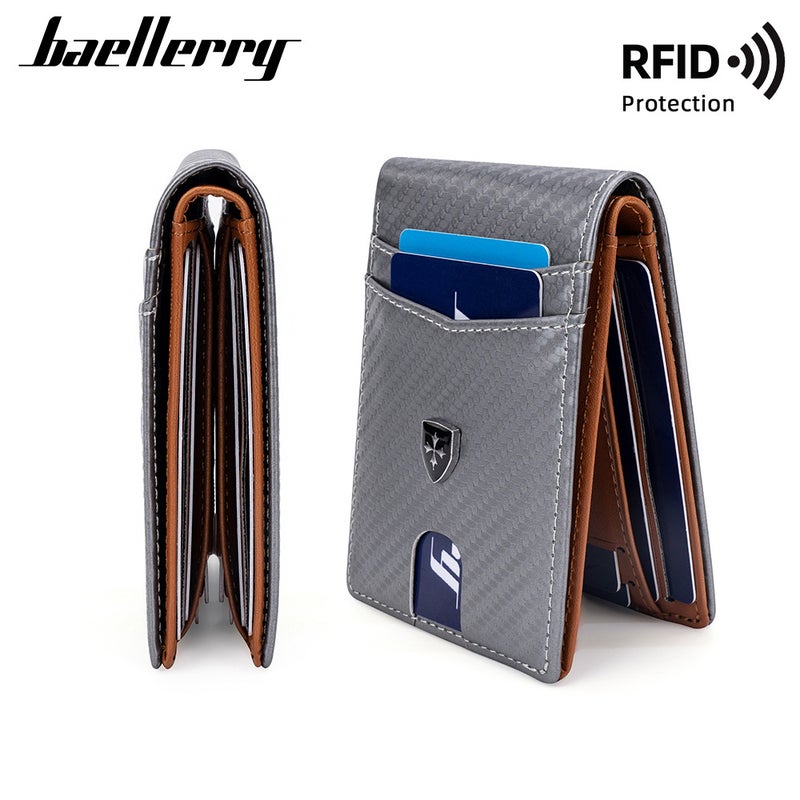 محفظة الرجال قصيرة baellerry و RFID ألياف الكربون الذهب كليب رقيقة متعددة البطاقة حقيبة البطاقة المغناطيسية - Image 2