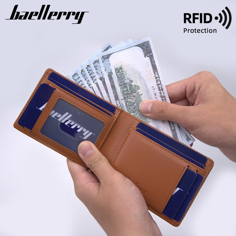 محفظة الرجال قصيرة baellerry و RFID ألياف الكربون الذهب كليب رقيقة متعددة البطاقة حقيبة البطاقة المغناطيسية - Image 3