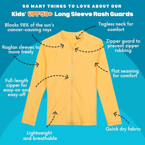 SwimZip Little Boys' Long Sleeve Rashguard Zipper UPF 50+, 3T, Yellow - Image 3