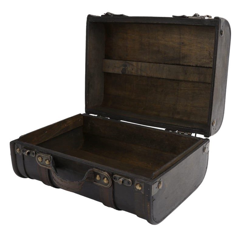 Vintage Wooden Suitcase Storage Box 24x17x12cm Large Capacity Home Decor Prop - Image 2