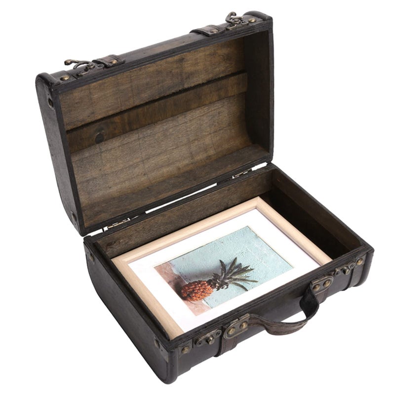 Vintage Wooden Suitcase Storage Box 24x17x12cm Large Capacity Home Decor Prop - Image 3