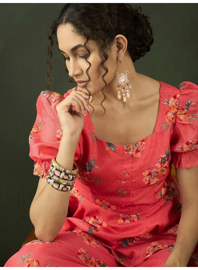 أيه كيه إس Peach Floral print Co-Ord Set
