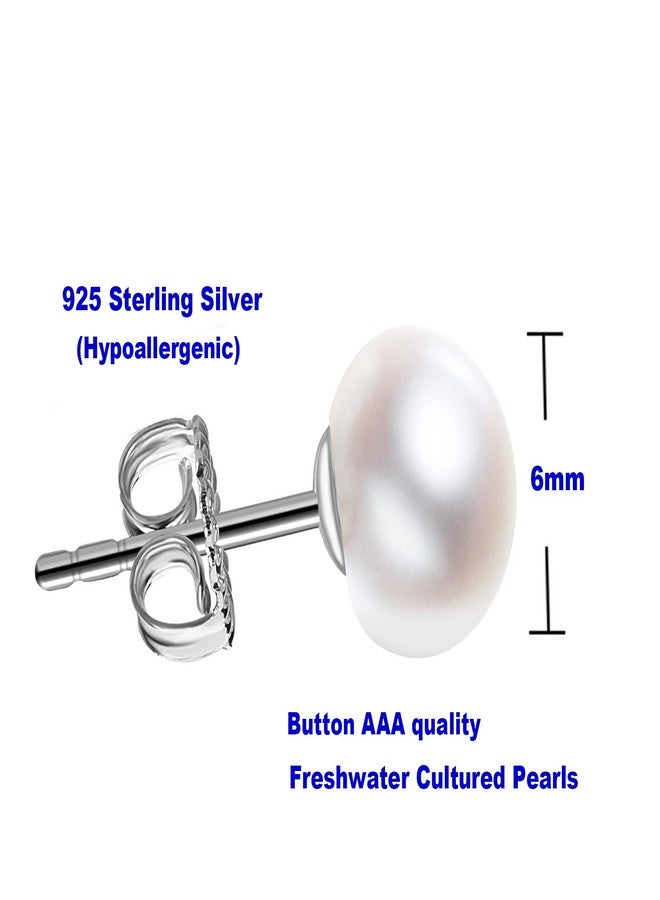JORA Classic Dainty 925 Sterling Silver 6mm White Freshwater Cultured Pearl Stud Earrings for Women - Image 5