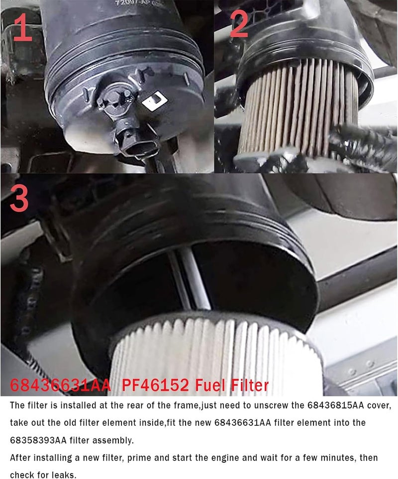 ZIMGLOBAL 68436631AA فلتر وقود PF46152 متوافق مع رام 2019-2022 2500 3500 4500 5500 بمحرك ديزل 6.7 لتر، ورام 1500 3.0 لتر V6 إيكو ديزل مثبت على الإطار، وجيب رانجلر/جلاديتور 2020-2022 بمحرك V6 3.0 لتر (31AA-4 قطع) - Image 5