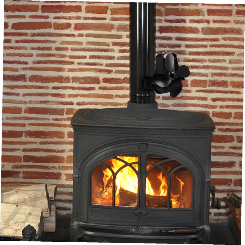 4 Blade Heat Powered Stove Fan High Temperature Magnet Thermal Fireplace Fan Black - Image 4