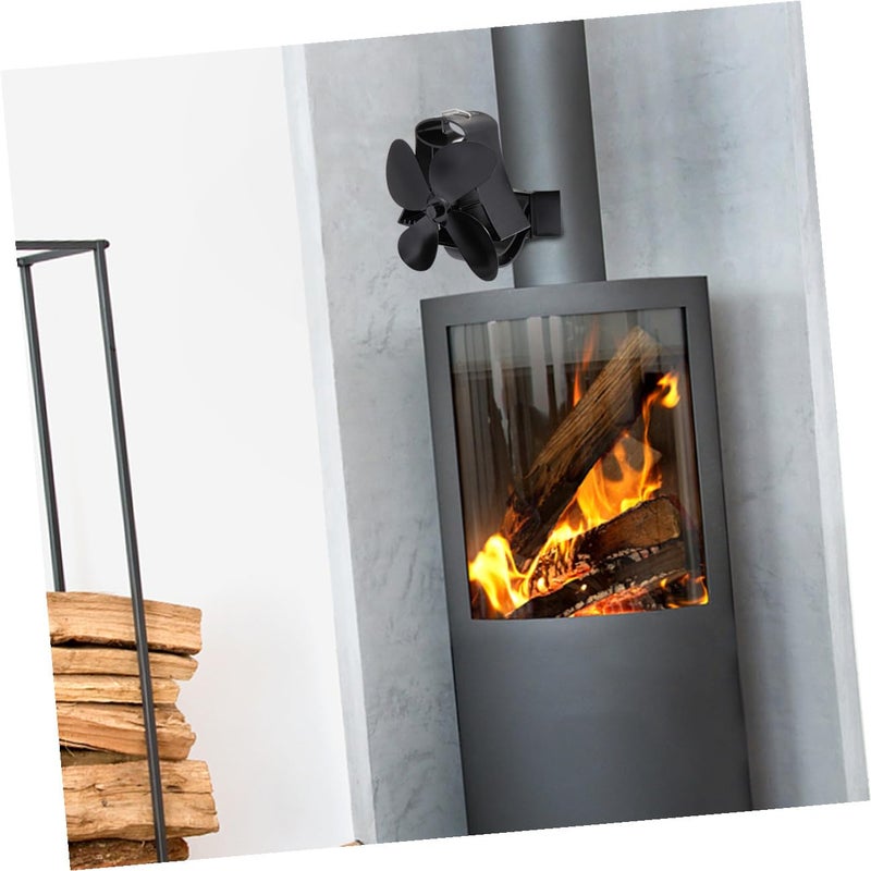 4 Blade Heat Powered Stove Fan High Temperature Magnet Thermal Fireplace Fan Black - Image 5