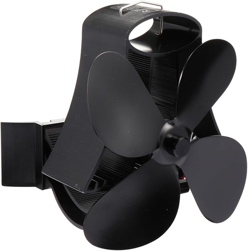 4 Blade Heat Powered Stove Fan High Temperature Magnet Thermal Fireplace Fan Black - Image 1