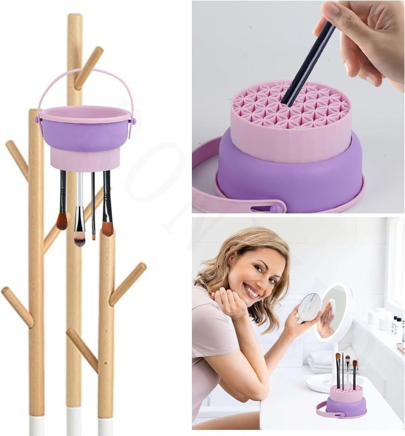 MATSON 3 in 1 Silicone Makeup Brush Cleaner Bowl, Make up Brush Cleaner Mat with Makeup Brush Drying Holder and Comestic Brush Organizer, Paint Brush Cleaner - Image 3