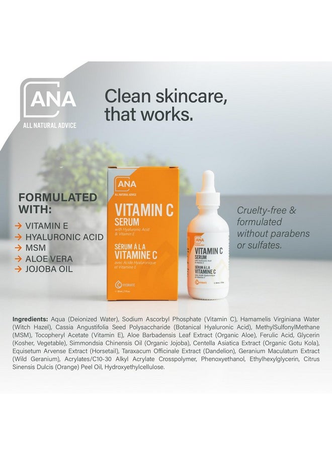 All Natural Advice - All Natural Advice Vitamin C Serum 60mL | 20% Vitamin C Face Serum Solution with Organic Botanicals, Hyaluronic Acid & Vitamin E | UV-Shielding Glass Bottle, Spray & Dropper | Canadian Skin Care - Image 1