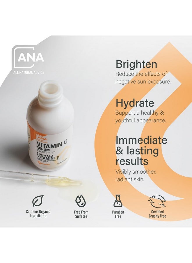 All Natural Advice - All Natural Advice Vitamin C Serum 60mL | 20% Vitamin C Face Serum Solution with Organic Botanicals, Hyaluronic Acid & Vitamin E | UV-Shielding Glass Bottle, Spray & Dropper | Canadian Skin Care - Image 1