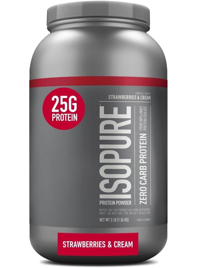 Isopure مسحوق بروتين مصل اللبن المعزول خالي من الكربوهيدرات مع فيتامين C والزنك لدعم المناعة، 25 جم بروتين، وصديق للكيتو - الفراولة والكريمة، (1.36 كجم) - Image 1