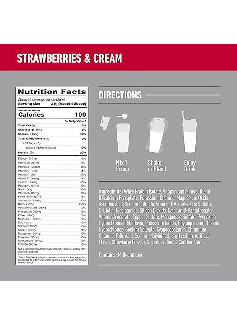 Isopure Zero Carb Whey Protein Isolate Powder With Vitamin C And Zinc For Immune Support, 25G Protein, Keto Friendly - Strawberries Cream - 1.36 KG  - Image 3