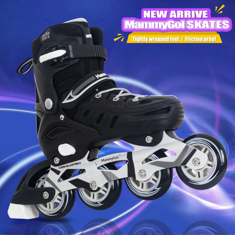 MammyGol Inline Skates for Adults Men Women, Adjustable Aggressive Durable Roller Blades with Giant Wheels, High Performance Skates for Male Female Black Size 6 7 8 9 - Image 2