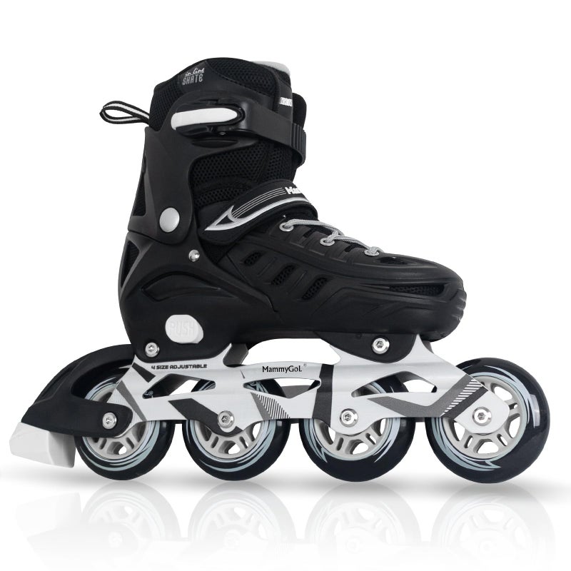 MammyGol Inline Skates for Adults Men Women, Adjustable Aggressive Durable Roller Blades with Giant Wheels, High Performance Skates for Male Female Black Size 6 7 8 9 - Image 1