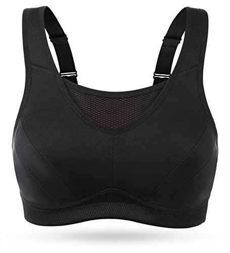Wingslove Women's Full Coverage High Impact Wirefree Workout Non Padded Sports Bra Bounce Control (Black,40B) - Image 2