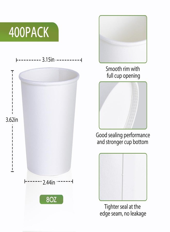 LITOPAK 400 Pack 8 oz Disposable Paper Coffee Cups, White Paper Hot Coffee Cups for Party, Picnic, Travel, and Events - Image 3