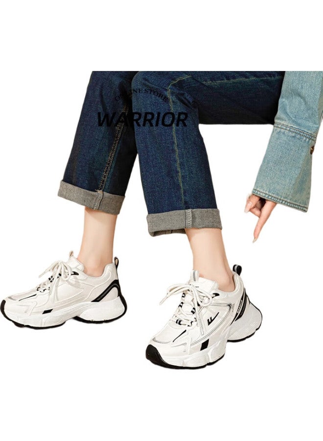 Pull Back Huili Women'S Shoes, Spring And Autumn Trendy Dad Shoes, Versatile Thick-Soled Heightening Casual Sneakers For Women, White And Black (Leather Surface), Size 38 - Image 3