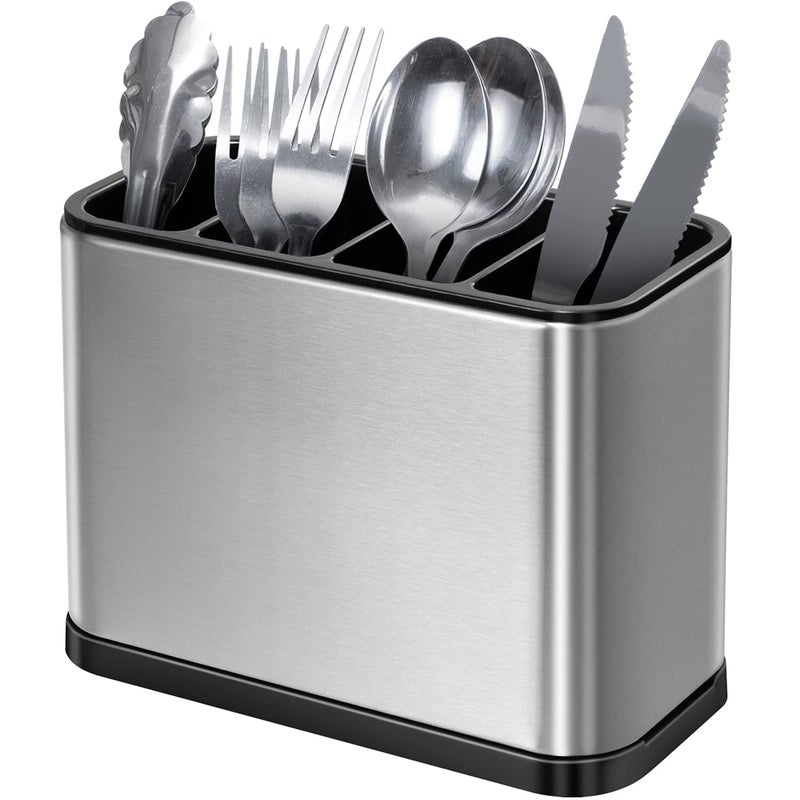 ZINHEM Stainless Steel Cutlery Drainer, Cutlery Organizer, Cutlery Holder, Cutlery Holder for Table, 4 Compartments, Non-Slip, Scratch Resistant and Drainable - Image 1