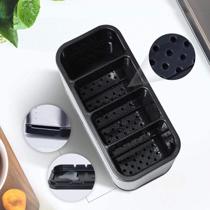 ZINHEM Stainless Steel Cutlery Drainer, Cutlery Organizer, Cutlery Holder, Cutlery Holder for Table, 4 Compartments, Non-Slip, Scratch Resistant and Drainable - Image 2