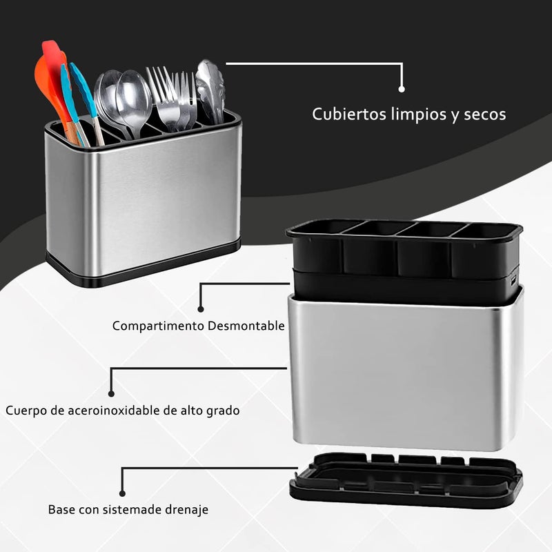 ZINHEM Stainless Steel Cutlery Drainer, Cutlery Organizer, Cutlery Holder, Cutlery Holder for Table, 4 Compartments, Non-Slip, Scratch Resistant and Drainable - Image 3