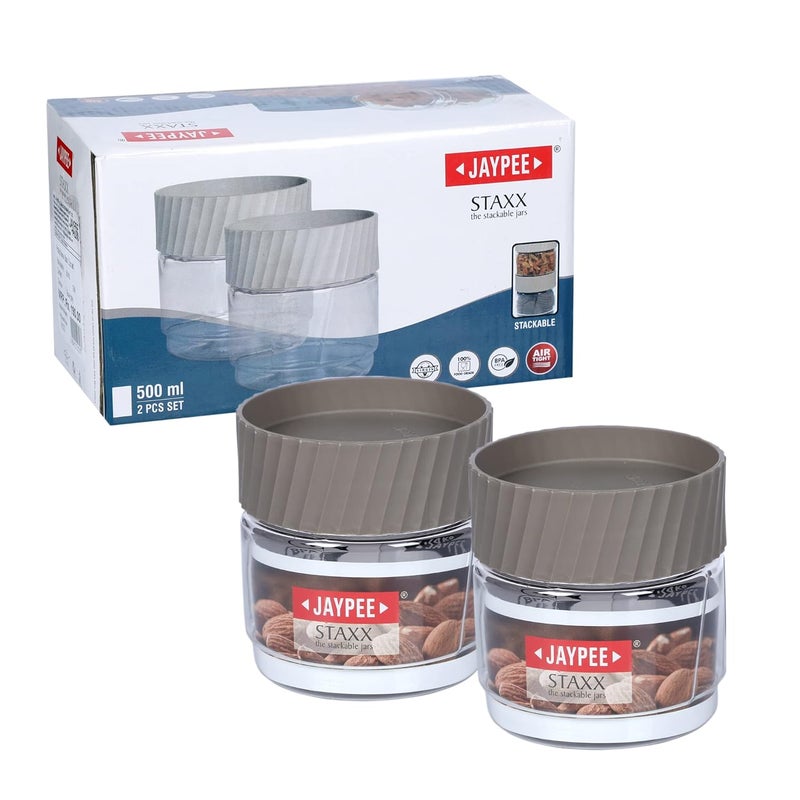 Jaypee Plus Staxx 500ml Home and Kitchen Storage Mirror Grey Container (Pack of 2) - Image 4