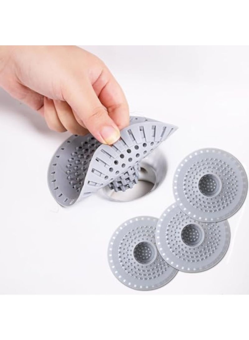 Silicone Bathtub Drain Hair Catcher,Collapsible Shower Hair Strainer for 1.48''-1.75'' Standard Drains,Hair Trap Drain Protector for Bathtubs,Showers,Sinks,Prevents Clogs,Easy to Clean (3PCS,Gray) - Image 1