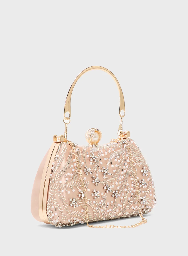 Khizana Silver Detailing Embellished Handle Bag