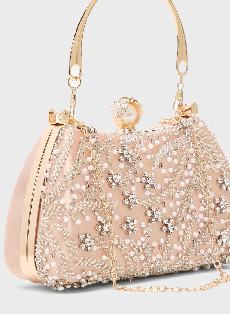 Khizana Silver Detailing Embellished Handle Bag
