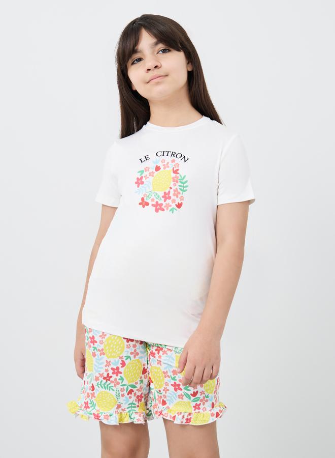 Styli Graphic Print Short Sleeve T-Shirt and Shorts Pyjama Set - Image 2
