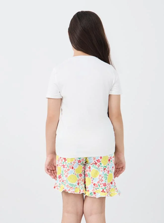 Styli Styli Graphic Print Short Sleeve T-Shirt and Shorts Pyjama Set
