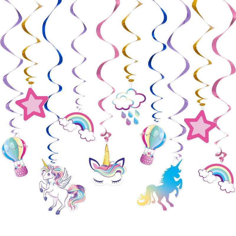 WERNNSAI Unicorn Hanging Swirls  21PCS Rainbow Unicorn Birthday Decorations Ceiling Streamers for Girls Birthday Party Supplies Unicorn Theme Hanging Decor