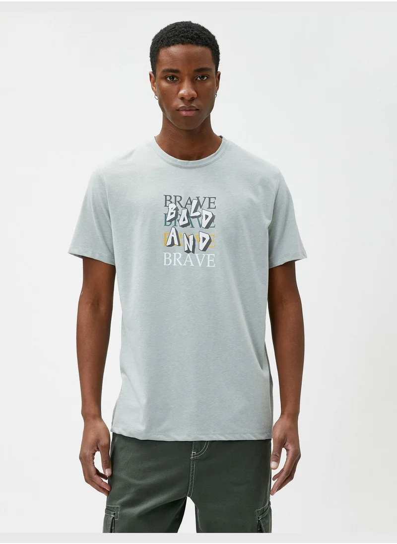 KOTON Slogan Printed T-Shirt Crew Neck Short Sleeve