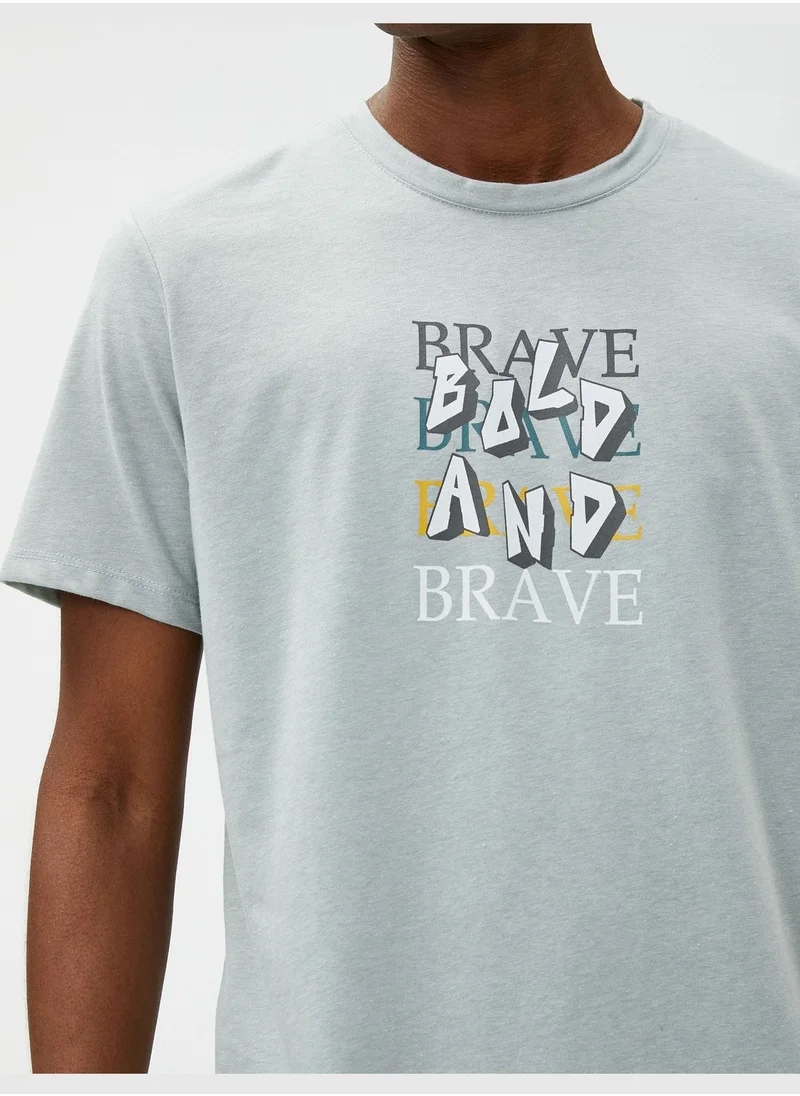 KOTON Slogan Printed T-Shirt Crew Neck Short Sleeve