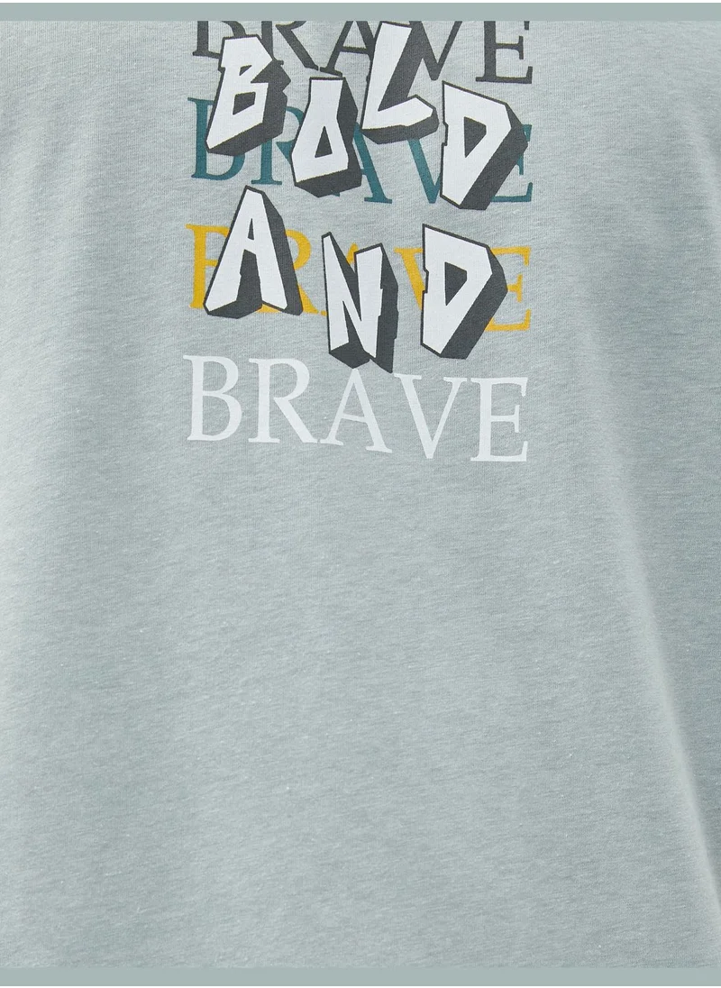 KOTON Slogan Printed T-Shirt Crew Neck Short Sleeve