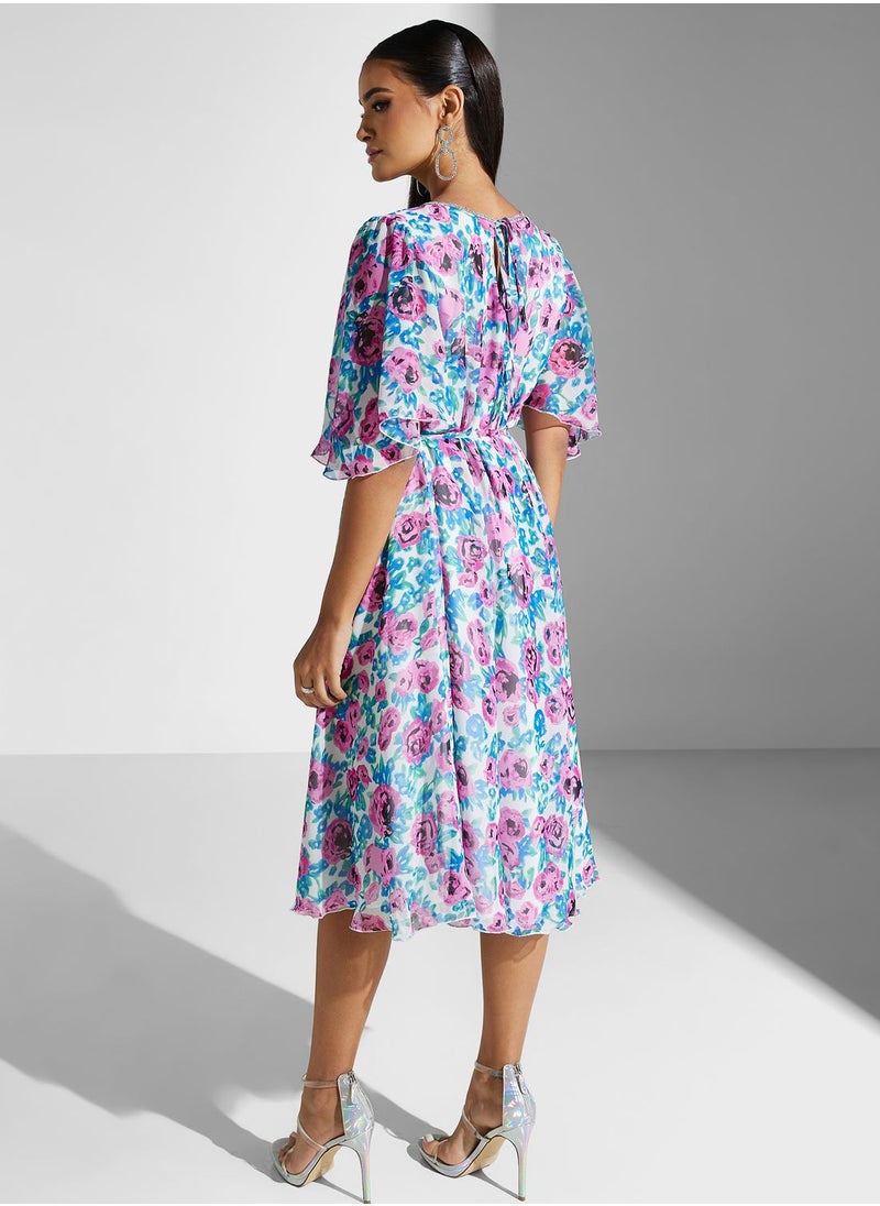 Golden Apple - Printed Tie Detailed  Dress - Image 1