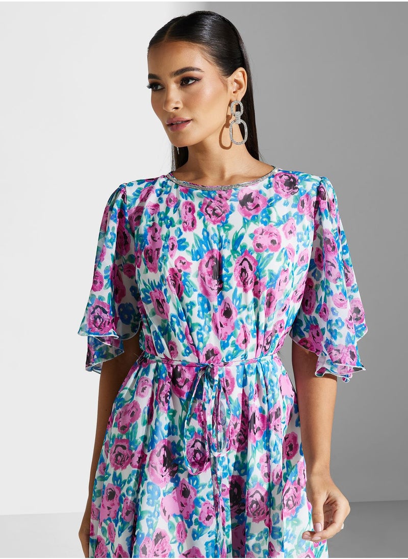 Golden Apple - Printed Tie Detailed  Dress - Image 1