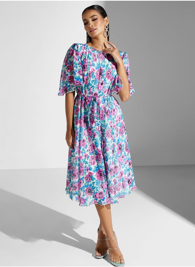 Golden Apple - Printed Tie Detailed  Dress - Image 1