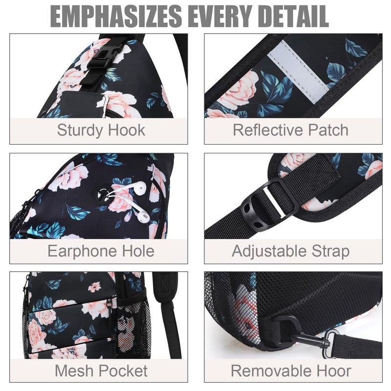 Pritent Crossbody Bags for Women Men Trendy Sling Bag Bakpack Casual Chest Bag with Convertible Shoulder Strap Travel Cross Body Bag for Hiking Traveling Outdoors (Floral Pattern - Image 3