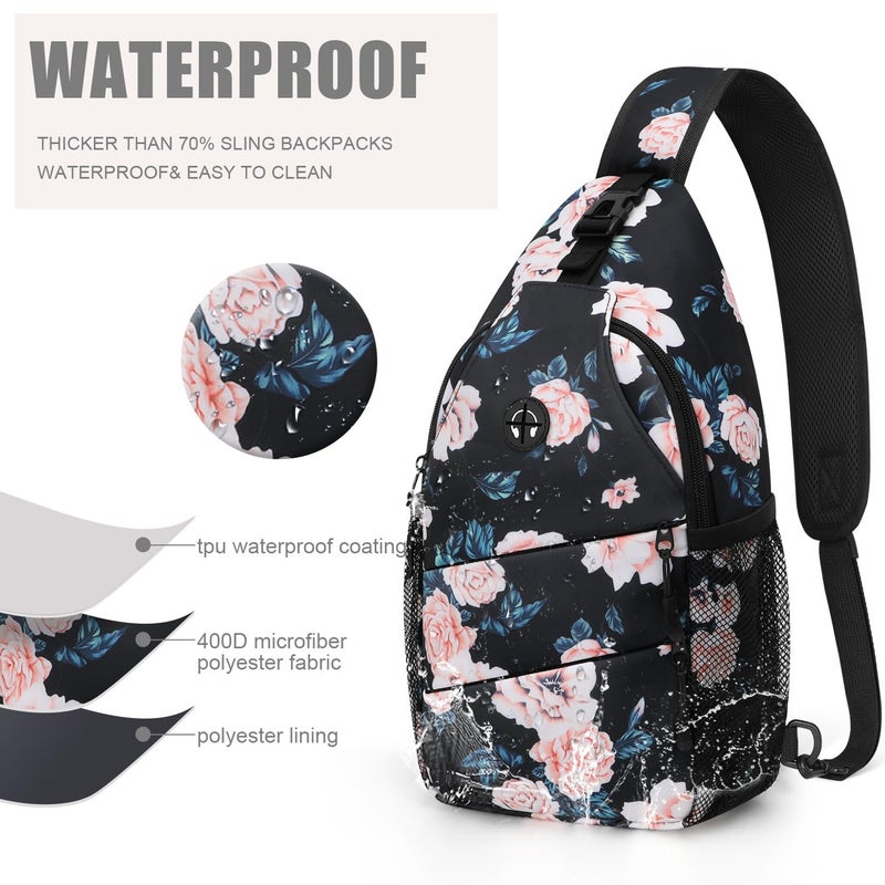 Pritent Crossbody Bags for Women Men Trendy Sling Bag Bakpack Casual Chest Bag with Convertible Shoulder Strap Travel Cross Body Bag for Hiking Traveling Outdoors (Floral Pattern - Image 4