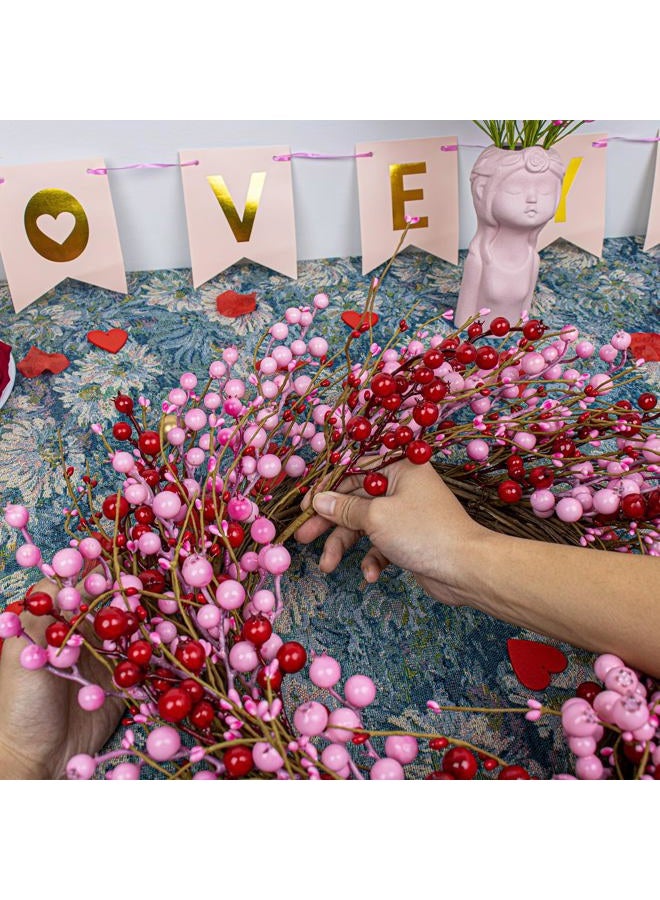 LLZLL Valentines Day Wreath 22 Inch Valentines Day Wreaths for Front Door Artificial Valentine's Day Door Wreath with Pink and Red Berries for Valentine's Day Anniversary Wedding Decor - Image 5