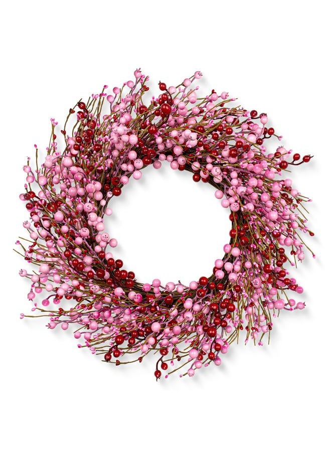 LLZLL Valentines Day Wreath 22 Inch Valentines Day Wreaths for Front Door Artificial Valentine's Day Door Wreath with Pink and Red Berries for Valentine's Day Anniversary Wedding Decor - Image 1