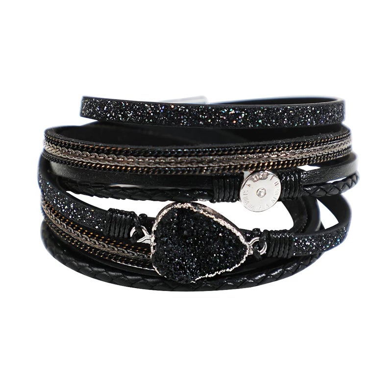 Artilady Leather Wrap Bracelet for Women - Handmade Clasp Bangle Bracelet with Pearl Beads Crystal Wristbands Jewelry Gift for Ladies and Mother - Image 1