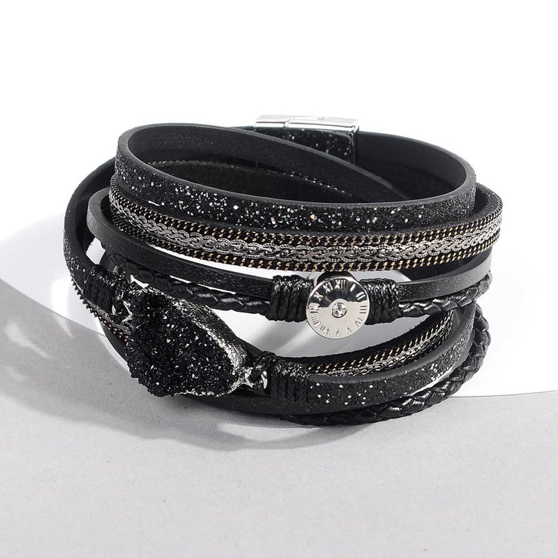 Artilady Leather Wrap Bracelet for Women - Handmade Clasp Bangle Bracelet with Pearl Beads Crystal Wristbands Jewelry Gift for Ladies and Mother - Image 3