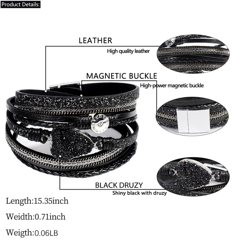 Artilady Leather Wrap Bracelet for Women - Handmade Clasp Bangle Bracelet with Pearl Beads Crystal Wristbands Jewelry Gift for Ladies and Mother - Image 5