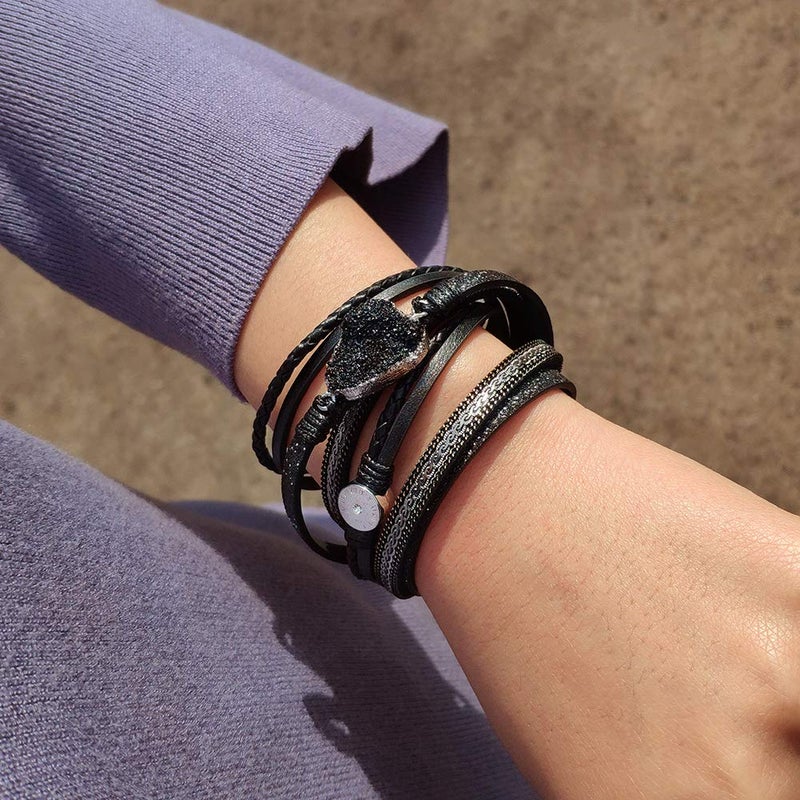Artilady Leather Wrap Bracelet for Women - Handmade Clasp Bangle Bracelet with Pearl Beads Crystal Wristbands Jewelry Gift for Ladies and Mother - Image 2