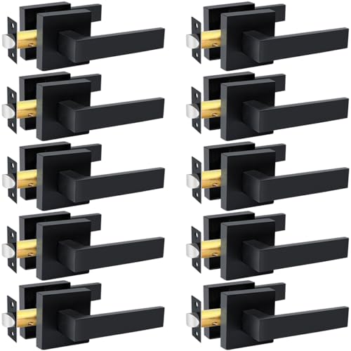 KAMOTA Passage Door Levers, 10 Pack Black Heavy-Duty Door Handles, Square Non-Locking Door Knobs, Right and Left Handed for Closets, Hallways and Conference Rooms - Image 1