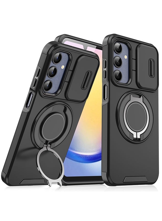 حافظة سامسونج جالاكسي A56 مع واقي شاشة للخصوصية، غطاء كاميرا منزلق، مسند دائري مدمج يدور 360 درجة، غطاء خلفي متين مقاوم للصدمات لهاتف سامسونج جالاكسي A56 5G 6.7 بوصة (أسود) - Image 1